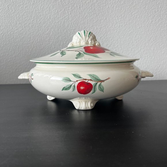 Homer Laughlin Red Apple Covered Vegetable Dish // Vintage 1950s Kitchen - Picture 1 of 7